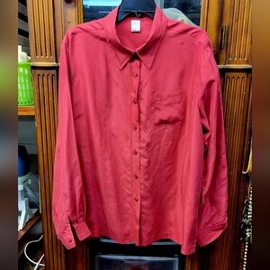 No Brand Button-Up Long Sleeve Shirt Size 20 (Uk 22) 100% Silk Red
